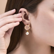 Rose Quartz Petal Pearl Earring