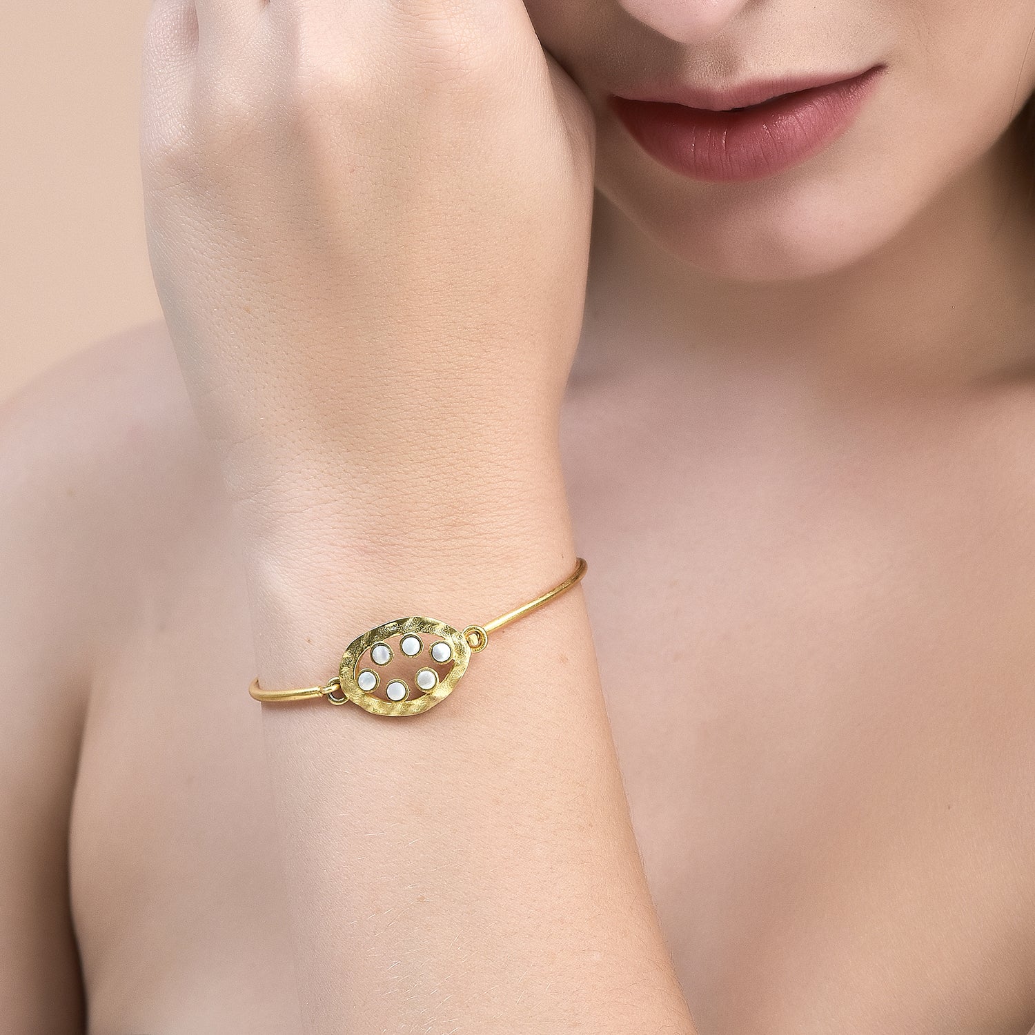 Sunflower Open Pearl Bangle Cuff