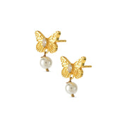 Pearl Drop Golden Butterfly Earring in 92.5 Silver