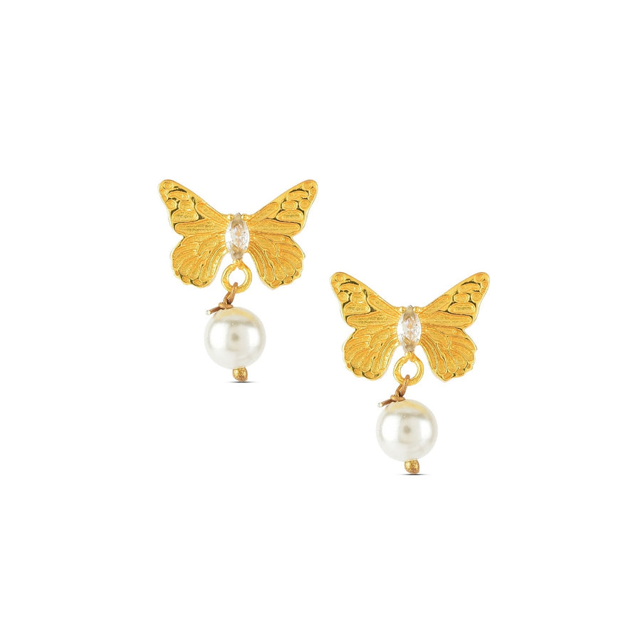 Pearl Drop Golden Butterfly Earring in 92.5 Silver