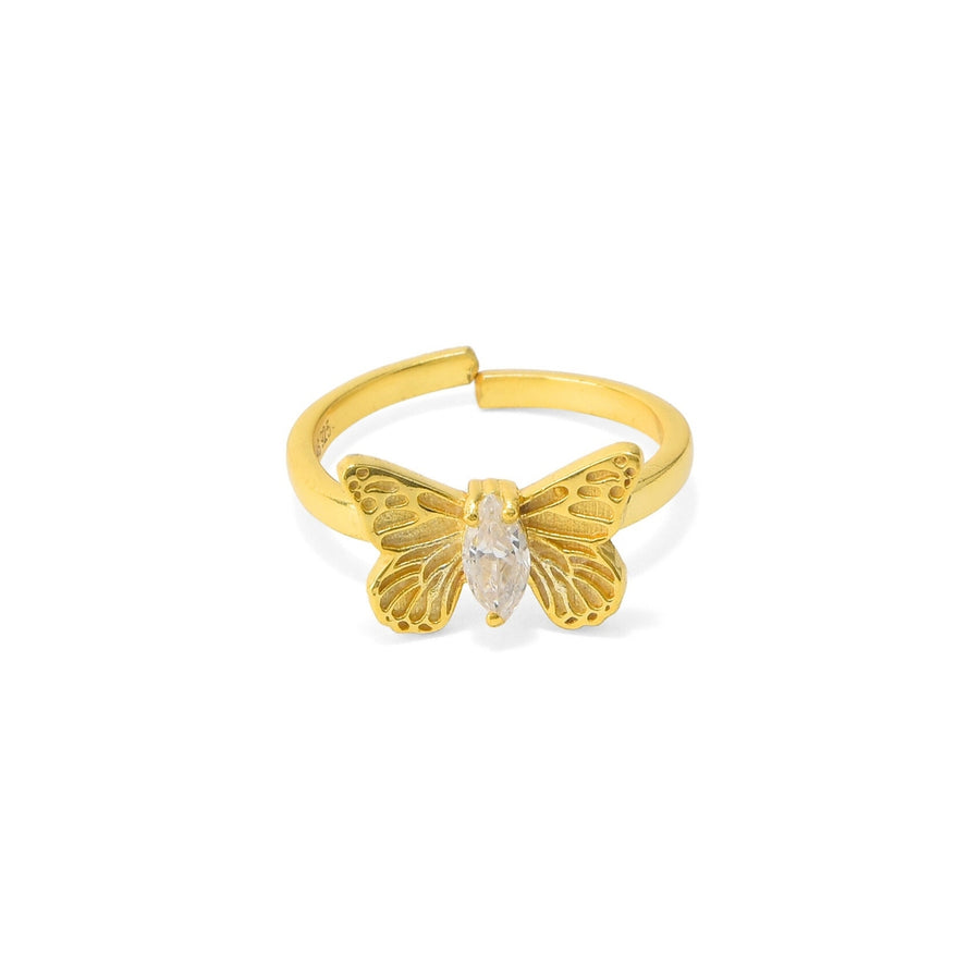 Set of Two - Golden Butterfly Ring & Pearl-drop Earring