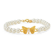 Set of Two -  Golden Butterfly Ring & Pearl Bracelet