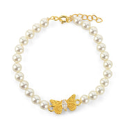 Pearly Golden Butterfly Bracelet in 92.5 Silver