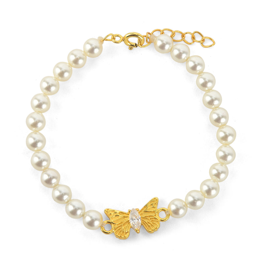 Pearly Golden Butterfly Bracelet in 92.5 Silver