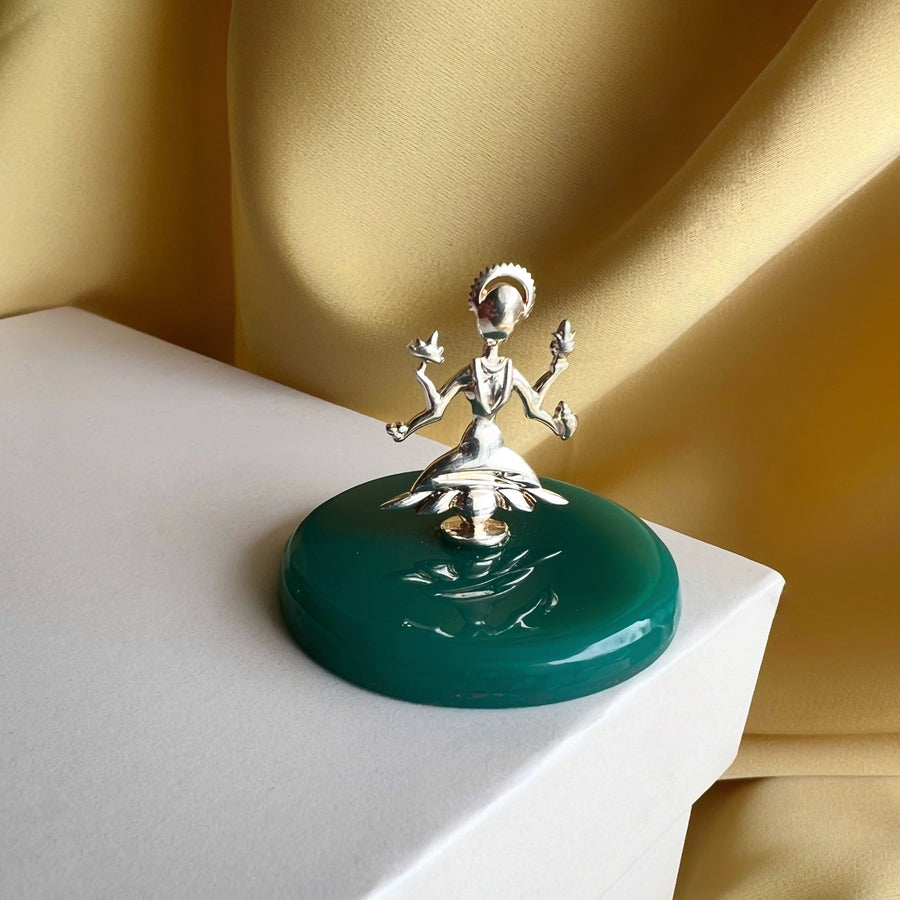 Lakshmi Ji Divine Blessing in 92.5 Silver with Green Onyx