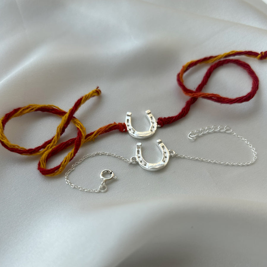 COMBO-Good Luck HorseShoe  92.5 Silver Rakhi For Bhai & Bhabhi