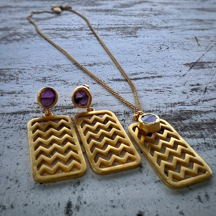 Amethyst Earring - Chevron Chic