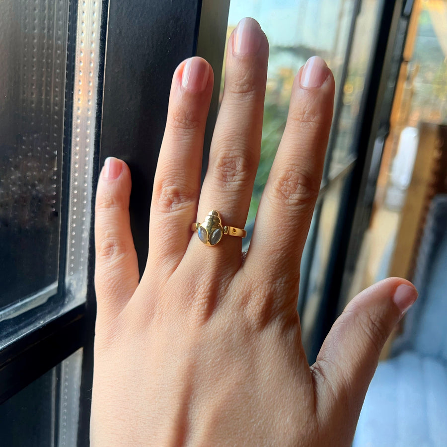 Lucky Ladybug  Labradorite Ring