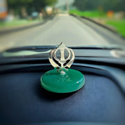 Waheguru's Khanda Blessing in 92.5 Silver with Green Onyx