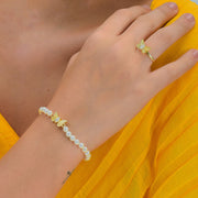 Set of Two -  Golden Butterfly Ring & Pearl Bracelet