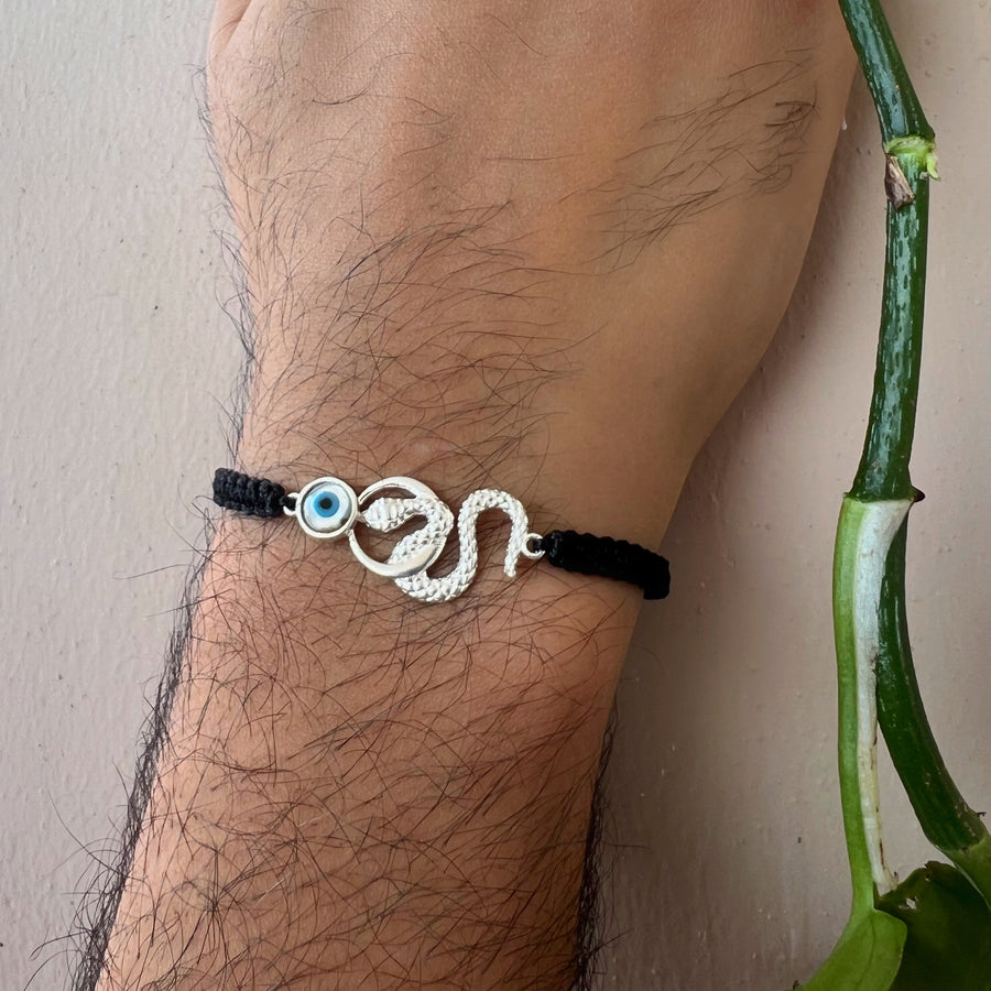 MEN -  EvilEye Shiva's Vasuki Nagmani 92.5 Silver Bracelet