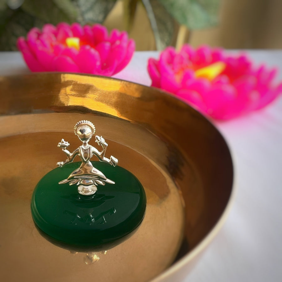 Lakshmi Ji Divine Blessing in 92.5 Silver with Green Onyx