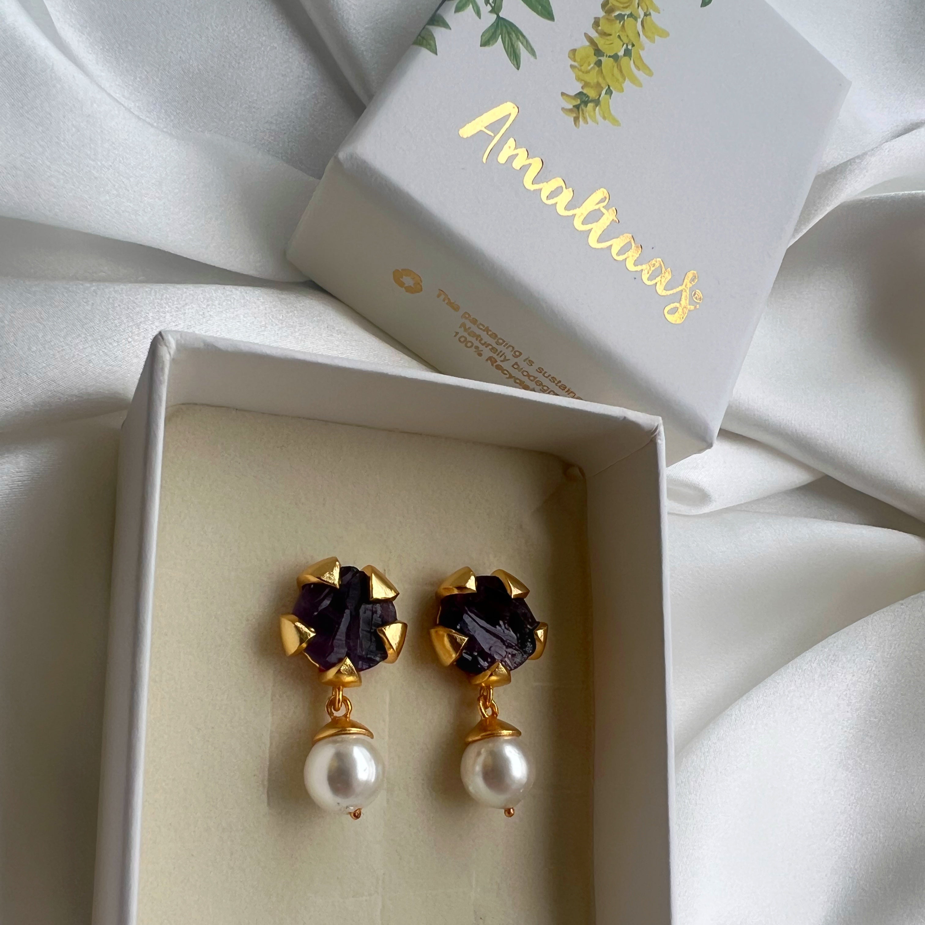 Amethyst Petal Pearl Earring