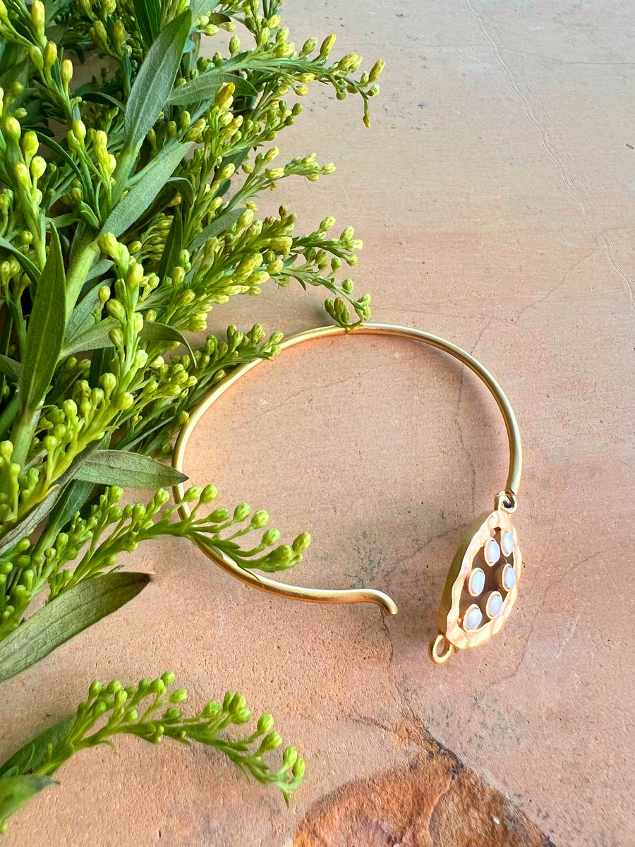 Sunflower Open Pearl Bangle Cuff