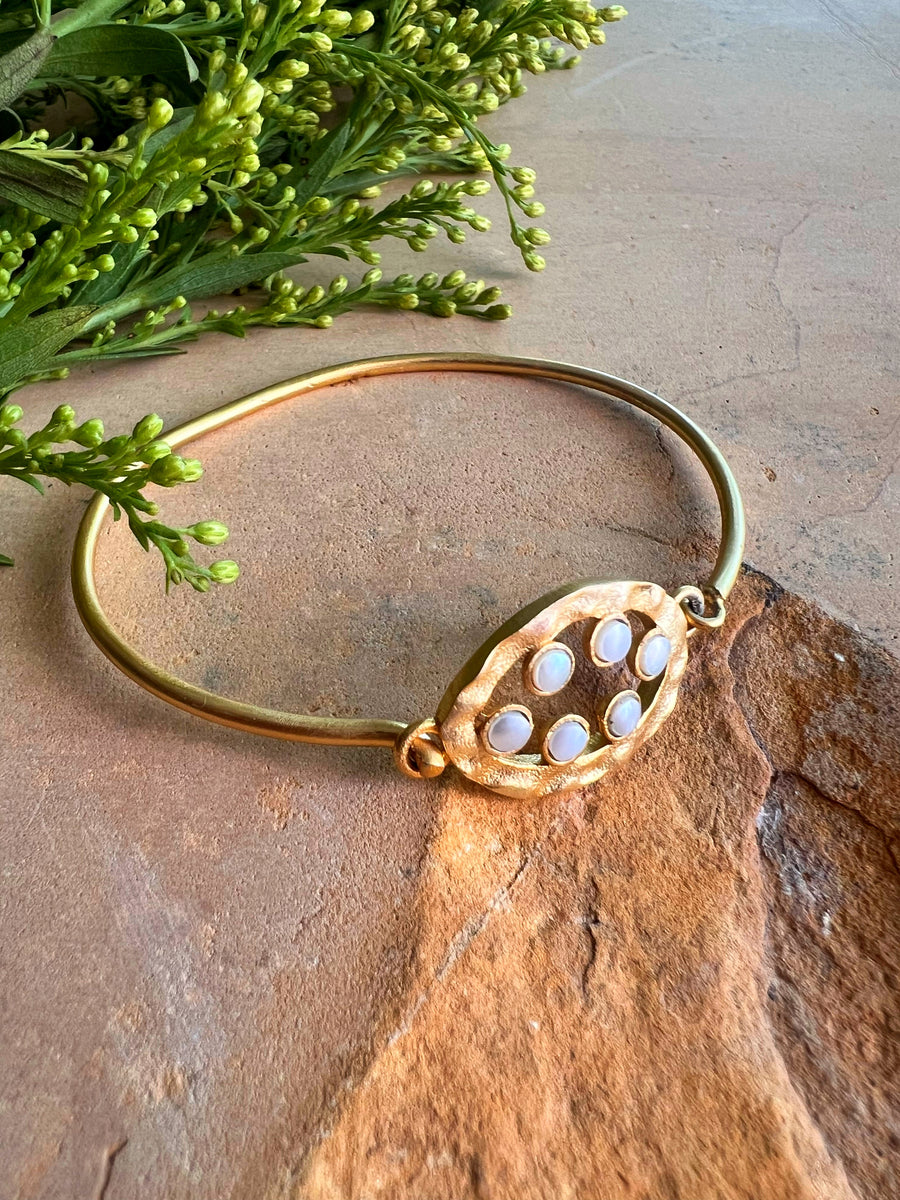 Sunflower Open Pearl Bangle Cuff