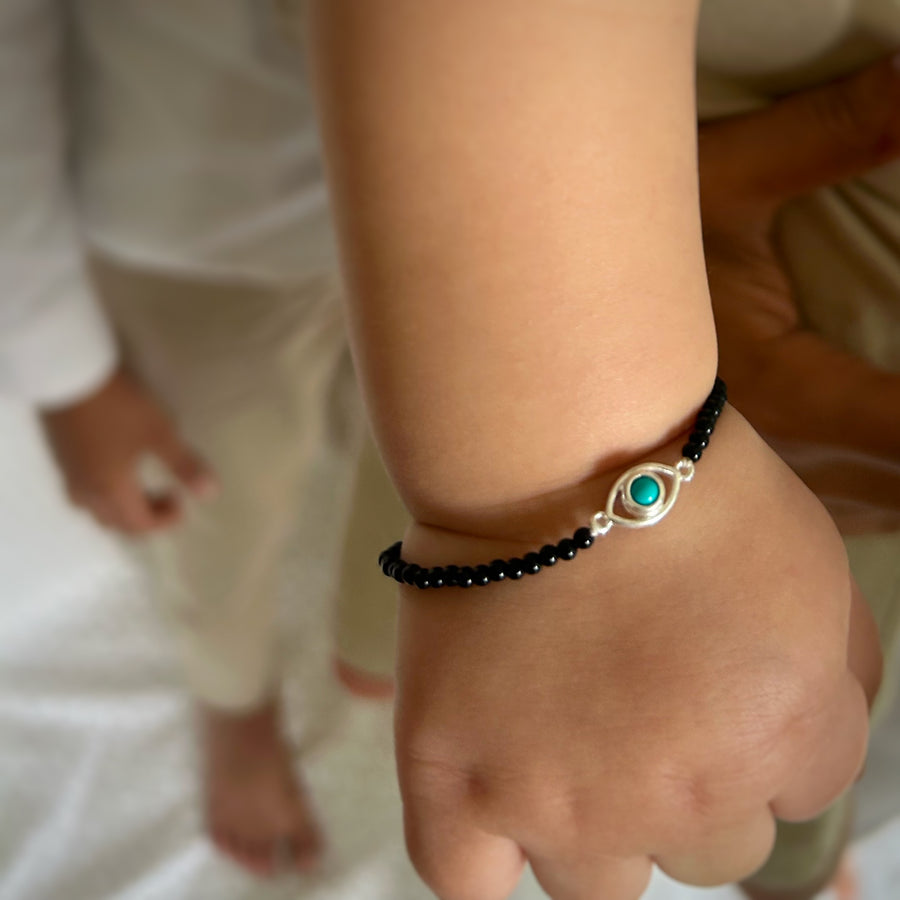 KIDS-Blue Turquoise EvilEye 92.5 Pure Silver Bracelet