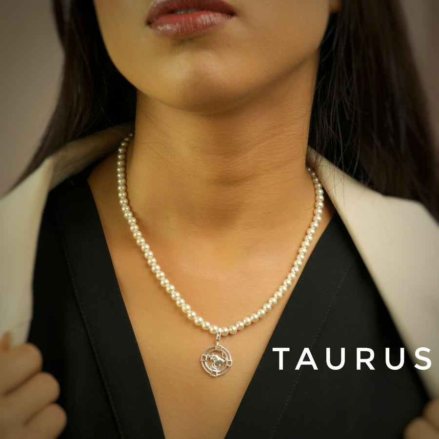 Taurus Pearl 92.5 Silver Necklace PLUS Free Thread Bracelet