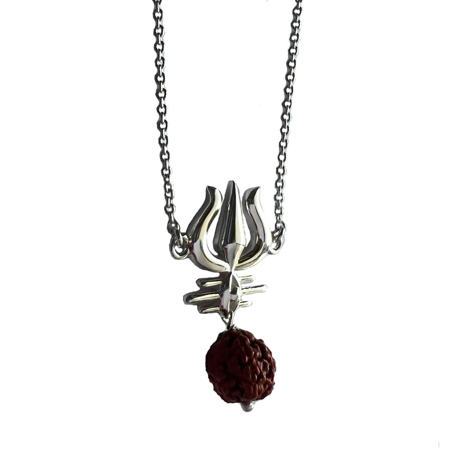 Mahadev's Trishul Gaze with Rudhraksh - 92.5 Silver Necklace