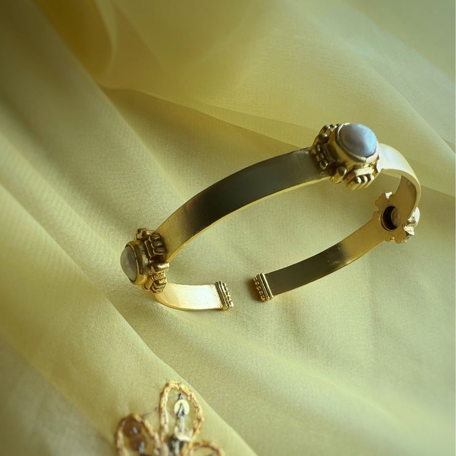 Shagun Open Oval  Bangle with Freshwater Pearls