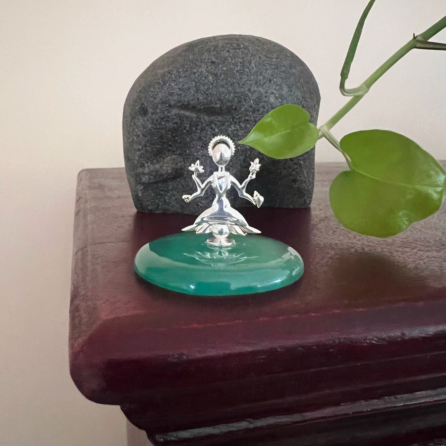 Lakshmi Ji Divine Blessing in 92.5 Silver with Green Onyx