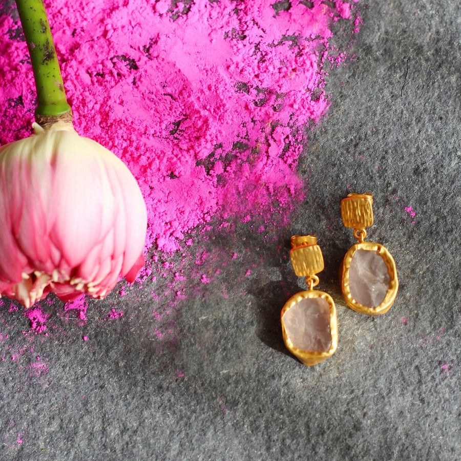 Woodsmoke Shine Rose Quartz Earring