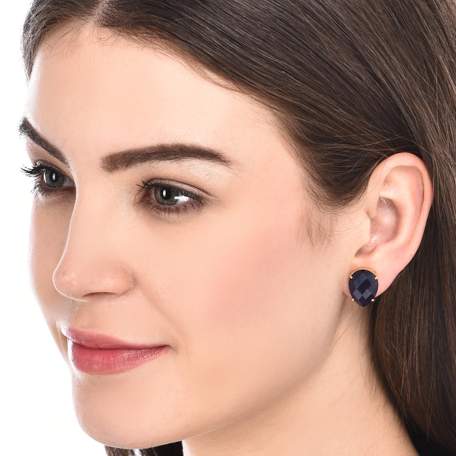 Blue Sapphire Pear Stud (Big)